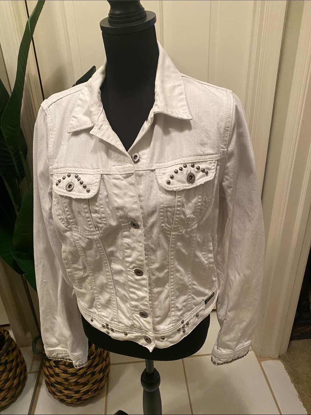 Lucky Brand White Studded Denim Jacket - Women